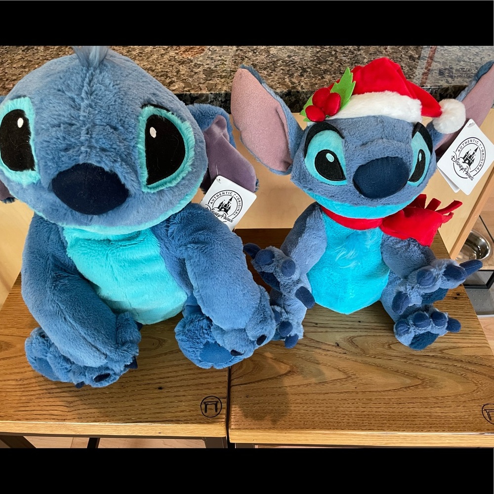 DISNEY PARKS authentic big Stitch and Christmas Stitch plush animals. NWT